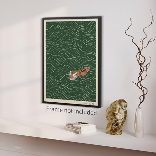 Vintage Japanese Tiger Swimming Prints Ukiyo-e Style Wall Art Retro Oriental - Image 5