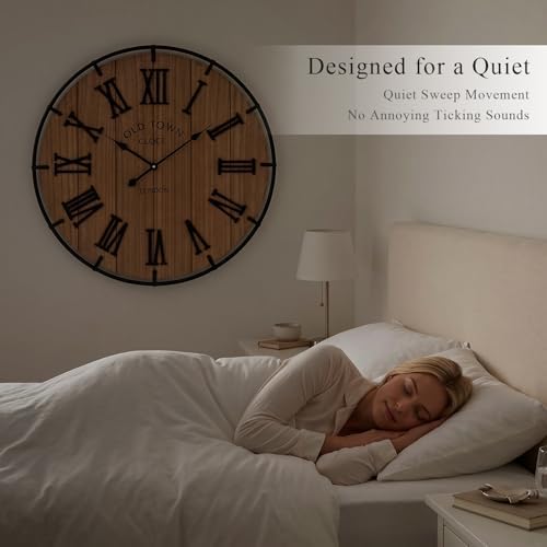 EMAX HOME Inch Large Farmhouse Wall Clock, 3D Raised Roman Numerals on Wooden - Image 5