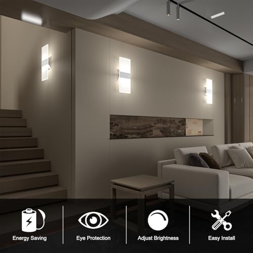 Modern Wall Sconces Set of Two, 12W Dimmable LED Wall Sconces Cool White - Image 3