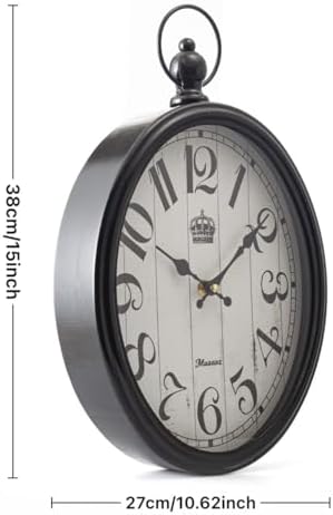 Oval Large Wall Clock Silent Non-Ticking Metal Battery Operated Retro Antique - Image 2