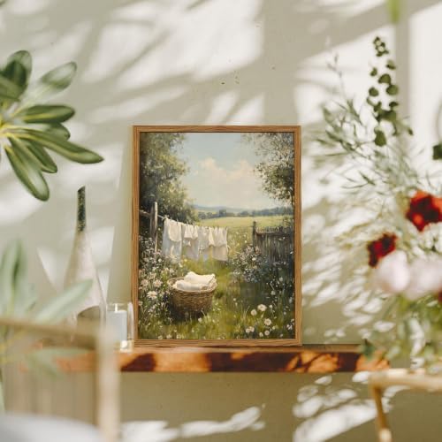 Framed Vintage Laundry Room Wall Art, Farmhouse Landscape Wildflower Pictures - Image 3