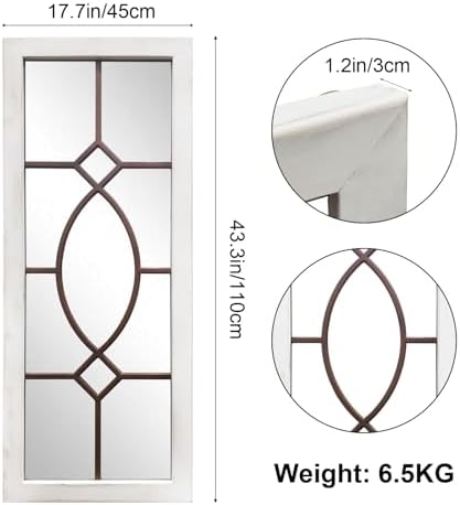 Farmhouse Mirror for Wall Decor: 43.3"x17.7" Large Rustic Windowpane Mirror - Image 4