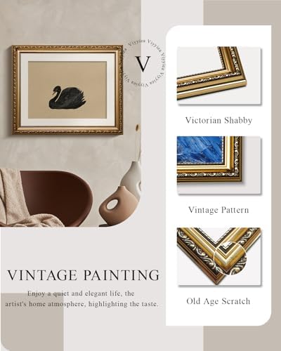 VIYYIEA Vintage Gold Framed Black Swan Canvas Wall Art, 13×16 Inch - Image 5
