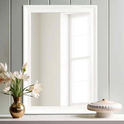 White Wood Mirror for Bathroom, Rectangle Rustic 24 x 36 inch Vanity Mirror by WIOWUR