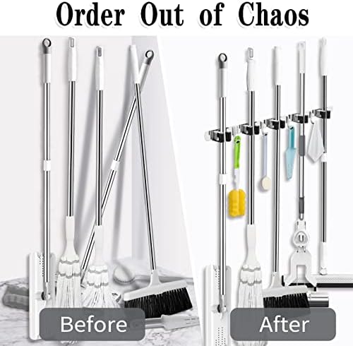 2 Pack Broom Holder Wall Mount, 5 Racks 4 Hooks Mop and Broom Organizer - Image 6
