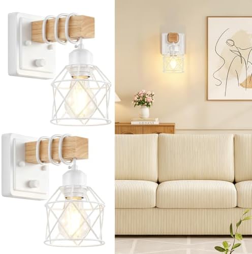 FadimiKoo Wall Sconces Set of Two, Farmhouse Hardwired White Wall Lamps by FadimiKoo