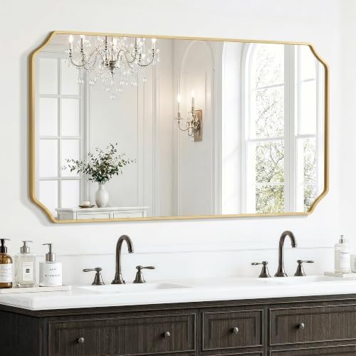 Delma Bathroom Vanity Mirror, Scalloped Round Corner Wall Mirror, by Delma