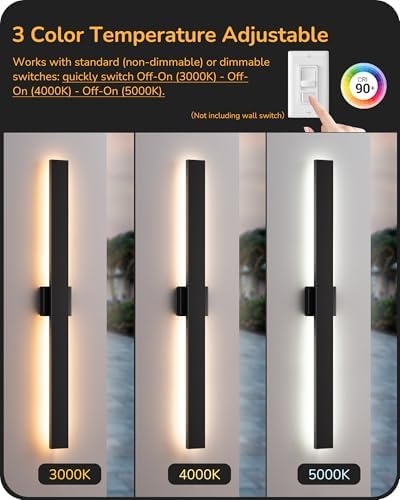 EDISHINE 2 Pack Modern LED Outdoor Wall Lights, 39.3" Linear Black Sconce - Image 4