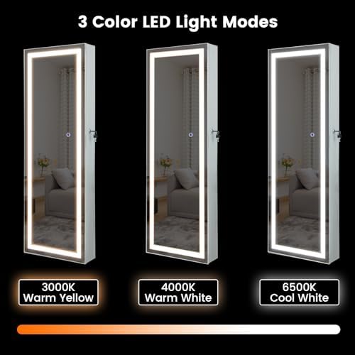 CHARMAID LED Mirror Jewelry Cabinet, 47.2'' Jewelry Armoire - Image 5