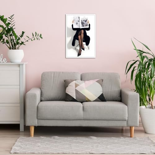 Woman Reading Newspaper Poster Black And White Photography Canvas Wall Art - Image 5