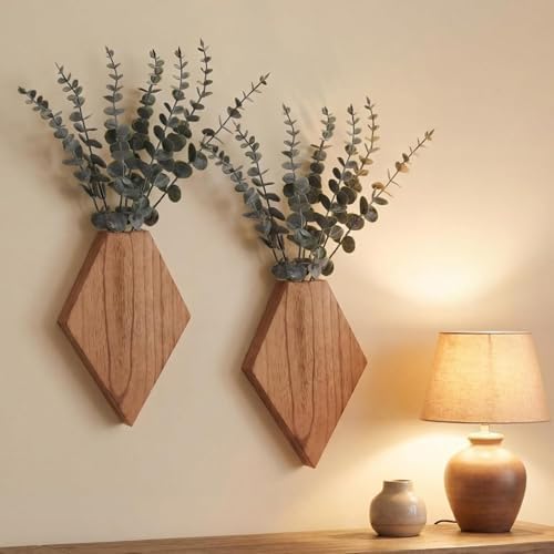 Chunful 2 Pcs Wooden Wall Planter Decor, Wooden Color, 7.1 x 4.7 x 1.2 Inches by Chunful
