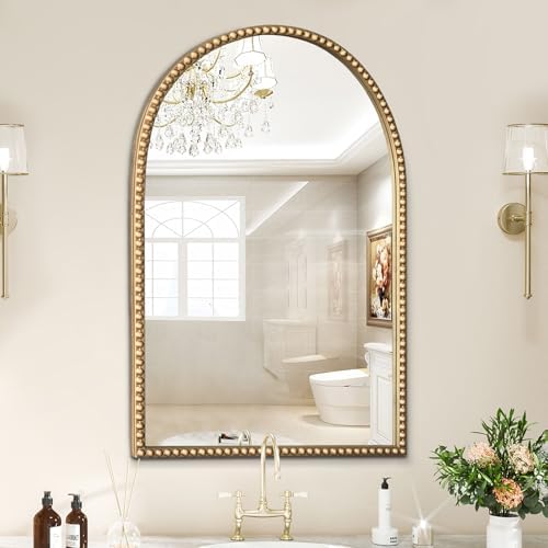 Arched Gold Wall Mirror Antique Beaded Frame Bathroom Wall Mirror Baroque - Image 3