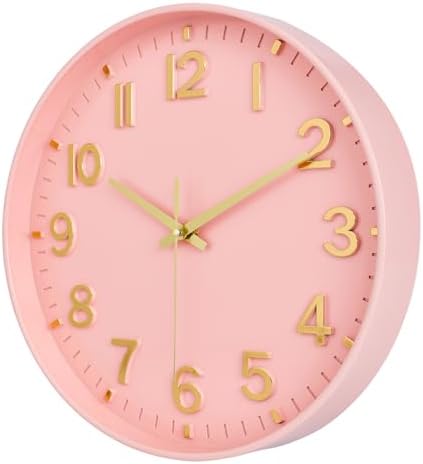 HZDHCLH 10 Inch Wall Clock Battery Operated Silent Non Ticking Pink Modern - Image 2
