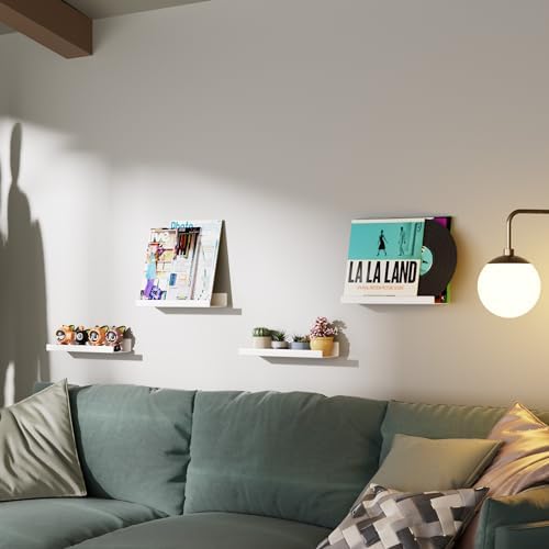4 Pack Acrylic Shelves for Wall, 15 Inch White Adhesive Floating Shelf - Image 2