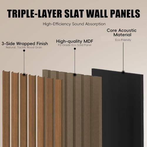 RITOLLO Wood Panels for Wall, 4 Pack Wood Slat Acoustic Panels, 118 x 11 in 3D - Image 5