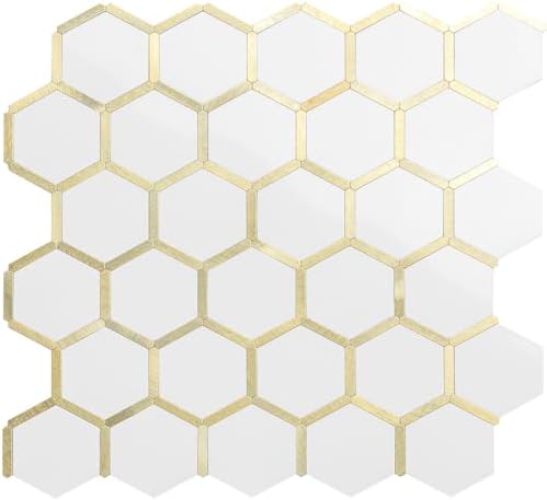 DICOFUN 10-Sheet Hexagon Peel and Stick Backsplash Tile, Polished White Tile by DICOFUN