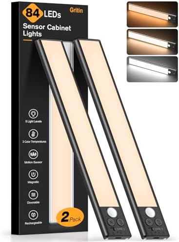 Gritin 10.2inch Under Cabinet Lighting Rechargeable 2 Pack by Gritin