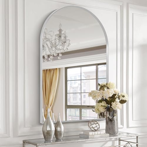 Silver Arched Mirror 30x48in, Metal Framed Bathroom Vanity Wall by Minuover