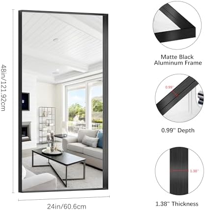 Black Bathroom Mirror, 24x48 Inch Rectangular Framed Mirror, Large Wall Mounted - Image 3
