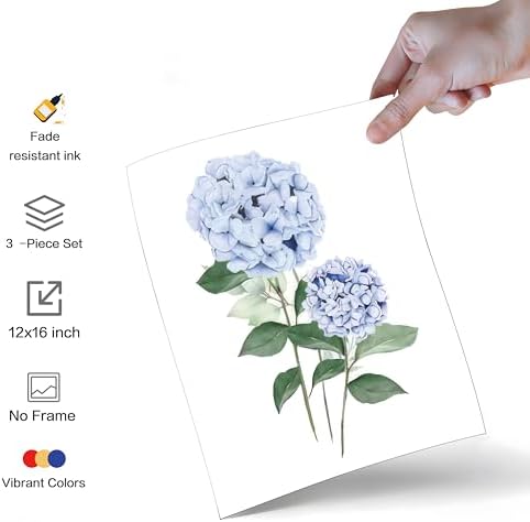 Hydrangea Wall Art Set of 3, Modern Minimalist Botanical Room Decor, - Image 3