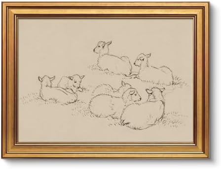 VIYYIEA Vintage Gold Framed Sheep Wall Art, Resting Lambs, 12x16 Inch by VIYYIEAART