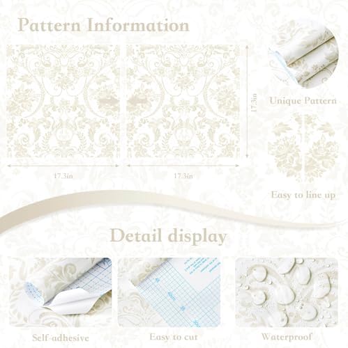 Peel and Stick Wallpaper for Bedroom Beige and White Damask Waterproof - Image 5
