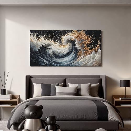 YISXINOAG Blue Gold Ocean Wall Art Coastal Abstract Painting Canvas 20"X40" - Image 3