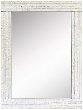 Stonebriar 24" x 18" Rectangle Worn White Wood Frame Wall Mirror by StonebriarCollection