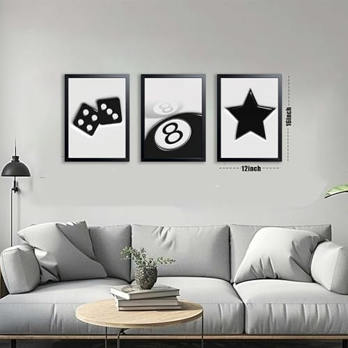 Black And White Wall Art Set of 3, Vintage Y2k Dice 8 Ball Canvas Prints - Image 4