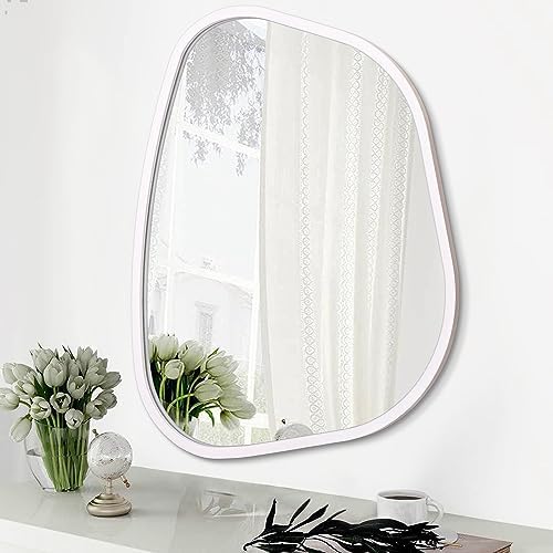 Asymmetrical Mirror Irregular Oval Wall Mirror Modern Wood Frame Unique Shape by HLFMVWE