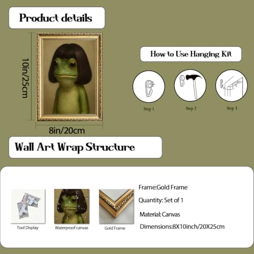 Gold Framed Whimsical Frog Wall Art, Funny Frog Wall Decor Painting Humor - Image 4