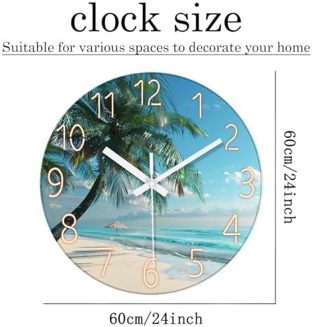 XFM Large Tropical Beach Wall Clock Silent Non-Ticking 24 Inch - Image 6