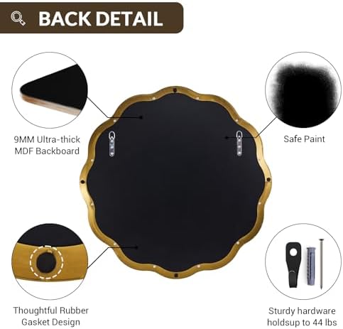 ANDY STAR Brushed Gold Round Wall Mirror 24 Inch, Brass Round Bathroom Mirrors - Image 6