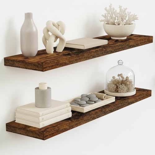 Vivelove Floating Shelves 9 inch Deep 32”Long Set of 2, Rustic Brown by VIVELOVE