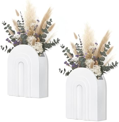 2 Pack White Wooden Wall Vase for Pampas Grass and Dried Flowers by Unknown