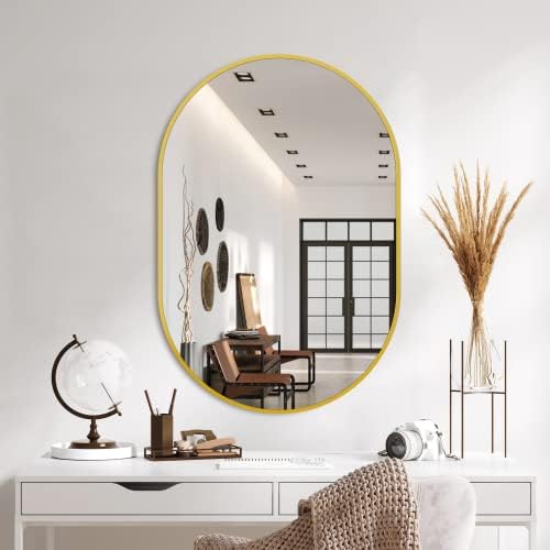 Delma 36x24 Gold Oval Bathroom Mirror by Delma