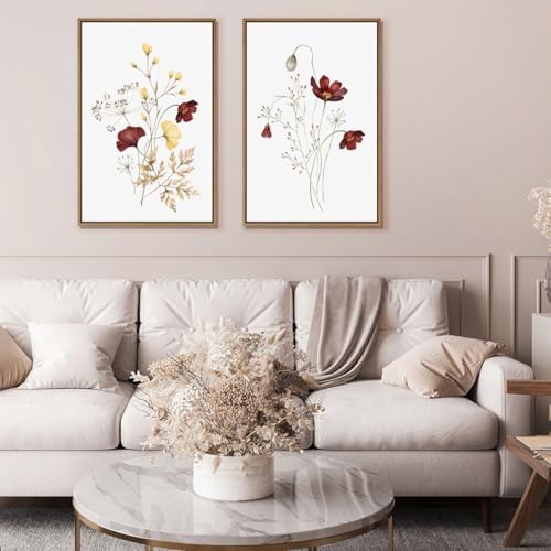 Watercolor Botanical Wall Art Prints Burgundy and Yellow Flower Pictures Wall - Image 5