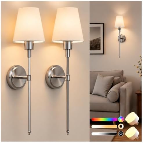 Battery Operated Wall Sconce: Set of 2 Wireless Wall Light 12000mAh by DORESshop