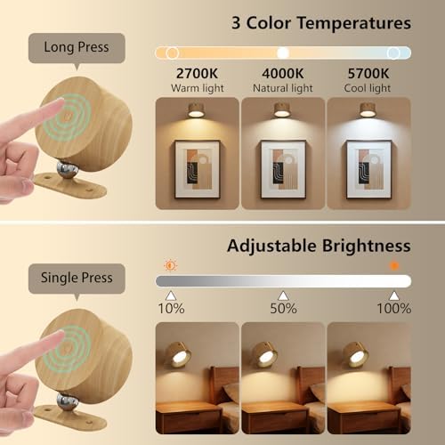 Kitloo Rechargeable Wall Sconces 2200mAH Battery Operated, 200LM LED Wall Light - Image 2