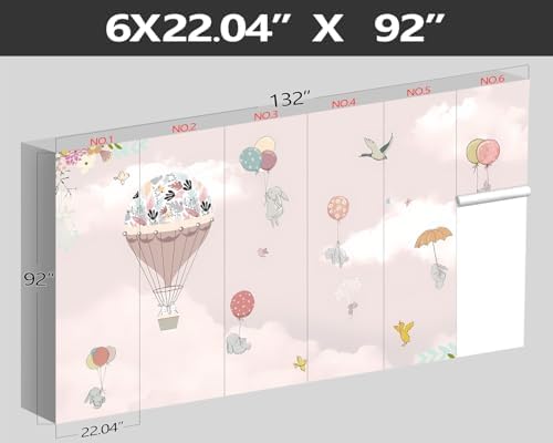XMPMBM-Pink Clouds hot air Balloon Nursery Room Fabric Wallpaper Cartoon - Image 4