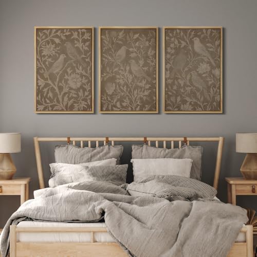 MUDECOR Framed Canvas Print Wall Art Set Taupe Bird Toile - Image 5