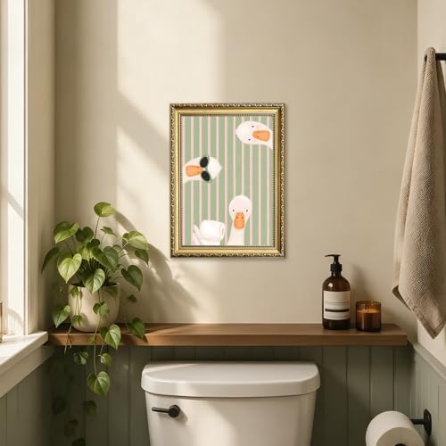 Funny Goose Bathroom Wall Art Cute Silly Gooses Toilet Wall Decor Painting - Image 2