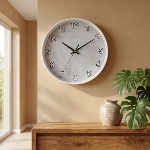 Beige White Marble Texture Luxury wall Clock Silent Non Ticking Battery - Image 6