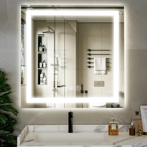 XRAMFY 47"X47" LED Bathroom Mirror, Backlit + Front Lit Wall Mirror - Image 2