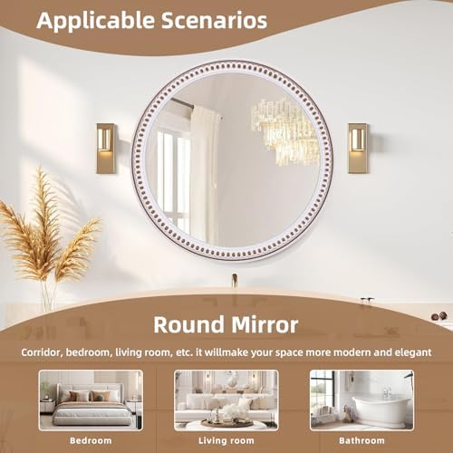 Rustic Farmhouse Round Wood Mirror, 24 Inch Circle Mirrors - Image 4
