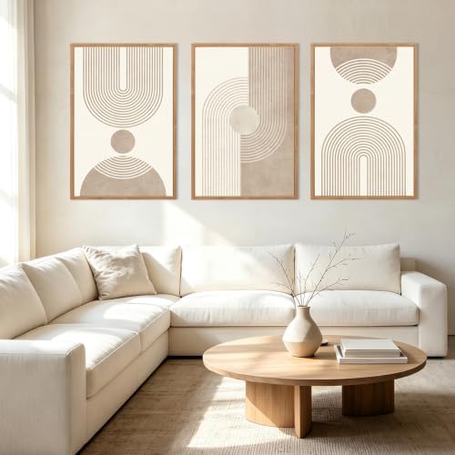 BINCUE Beige Neutral Canvas Wall Art Framed Geometric Abstract Wall Decor Mid by BINCUE