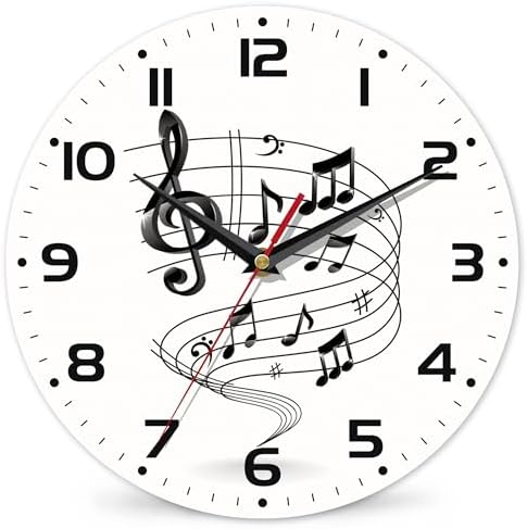 Music Notes Wall Clocks Wooden Wall Clock Art Hanging Clocks Silent Non-Ticking by DEMACYA