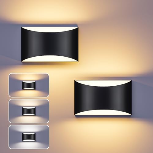 Black Modern LED Wall Sconce, 3 Colors Hardwired Wall Sconces Set of 2 by TingMiao