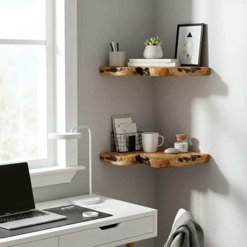 WELLAND Live Edge Cedar Corner Shelf Set of 2, Floating Wall Shelves - Image 6