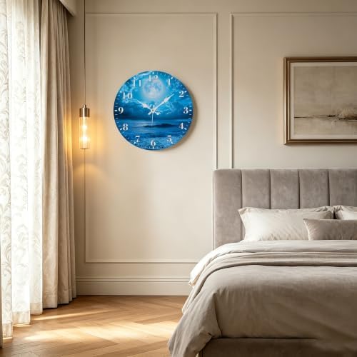 12" Silent Wall Clock, Round Wall Clock, Moon Ocean Waves - Image 6